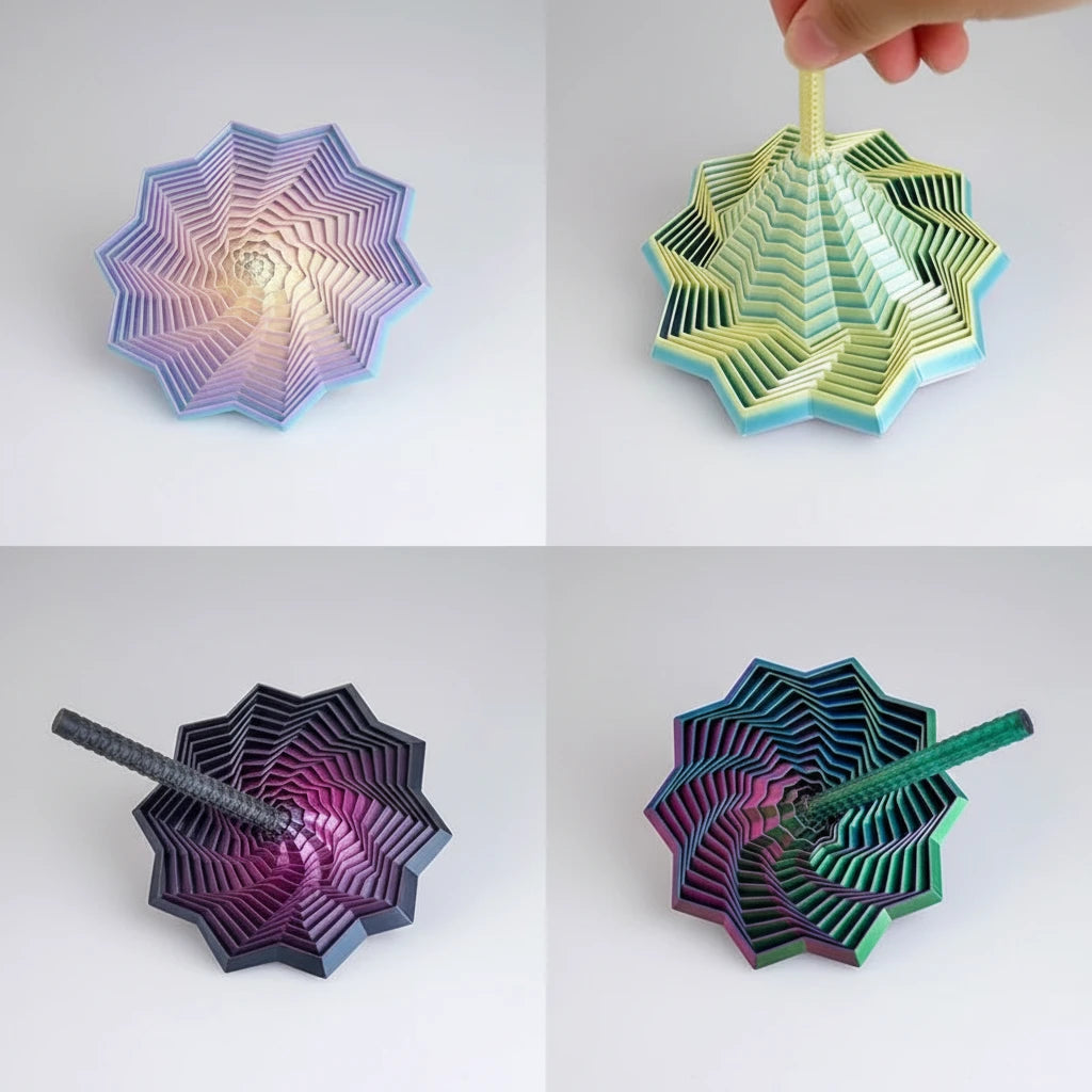 Expanded Sensory 3D Printed Fidget Star Model – Visual Illusion Hexagonal Whirling Spiral Ornaments for Stress Relief and Interactive Play